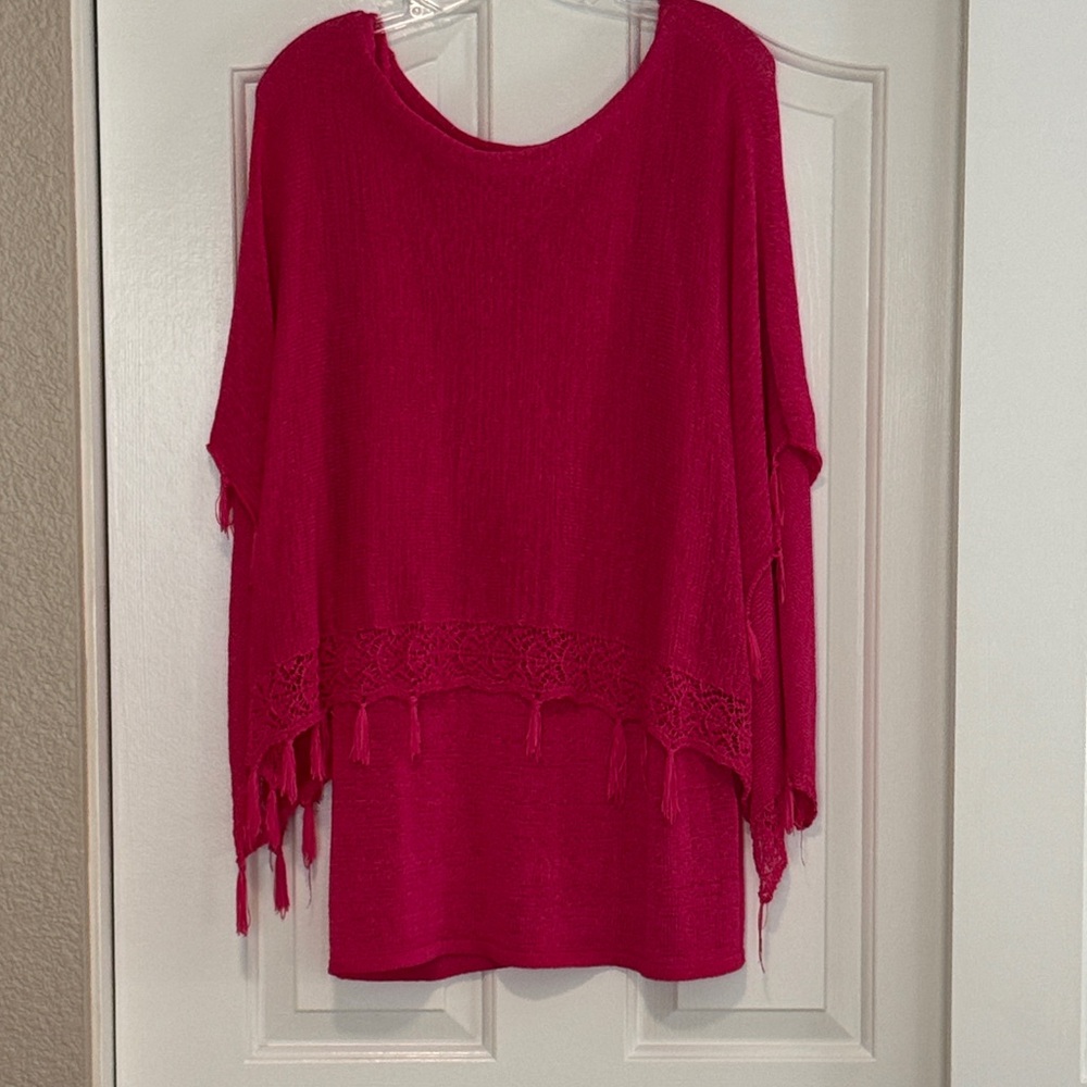 Vibrant Pink Fringe Knit Top